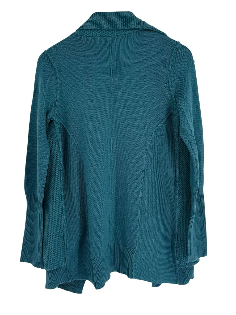 Soft Surroundings NWT Drape Open Front Cardigan Sweater Ruffle Teal Size XS